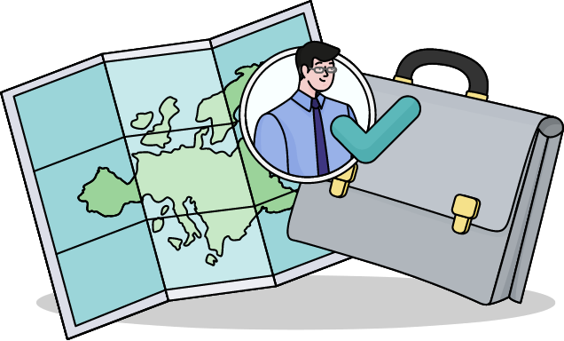 Map with a suitcase in front of it