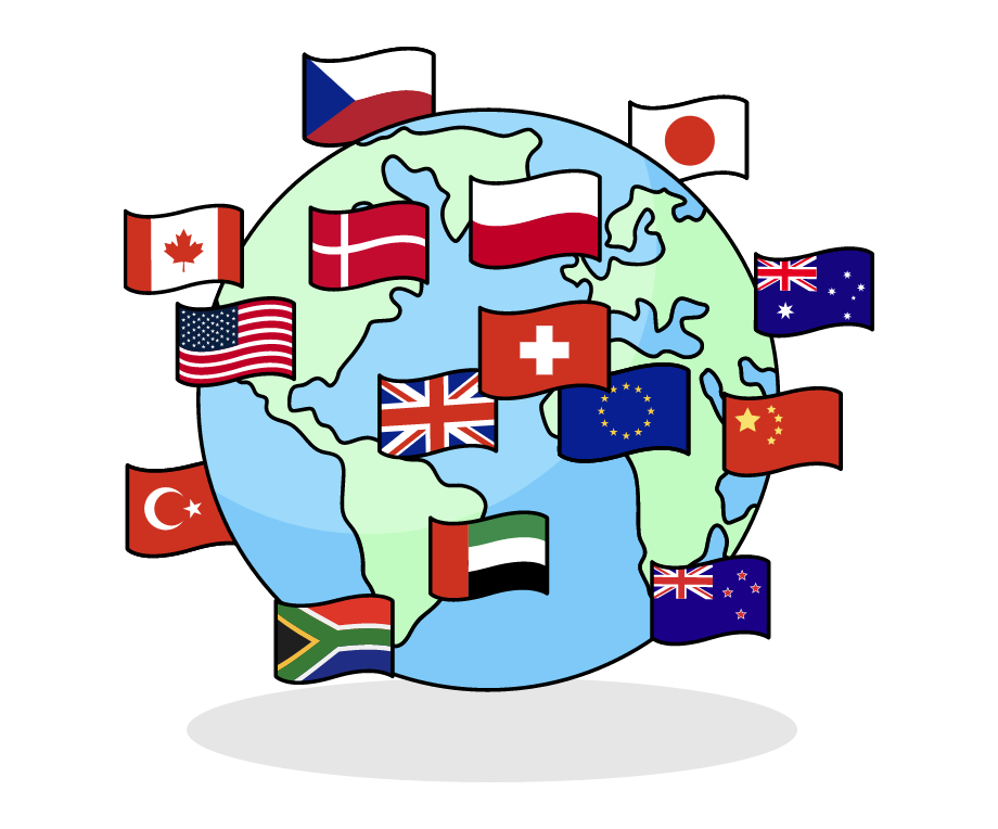 Planet with country flags around it.