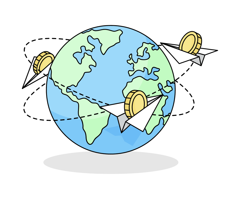 Planet with paperplanes around it.